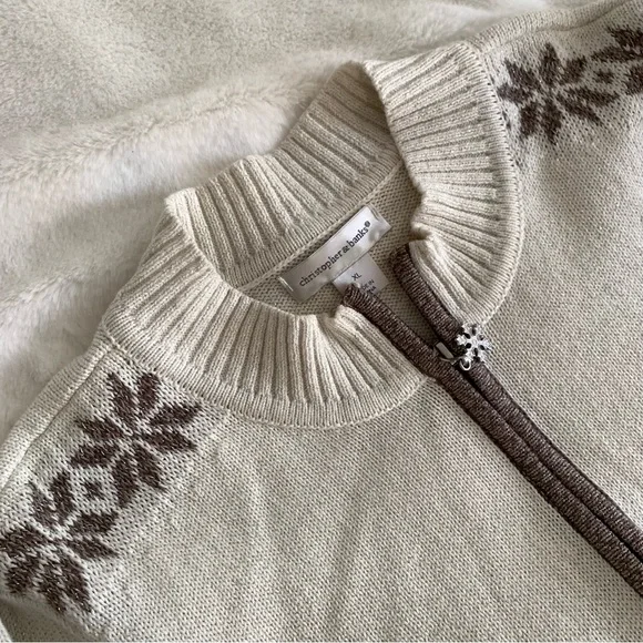 Vintage Zip Up Boho Christmas Sweater SZ XL - Picture 2 of 13